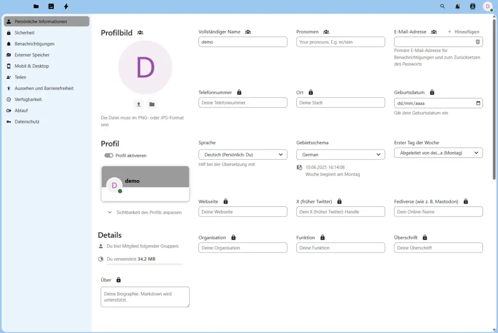 Nextcloud Profileinstellungen